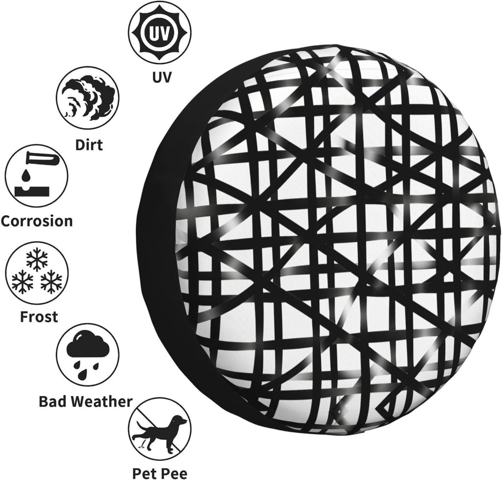 Black Diagonal Grid Print Universal Spare Tire Cover for RV, Jeep | Wheel Protector Fits Rv, Trailer, Jeep, Shield Tires From Sun, Dirt And Rain For Outdoor Storage
