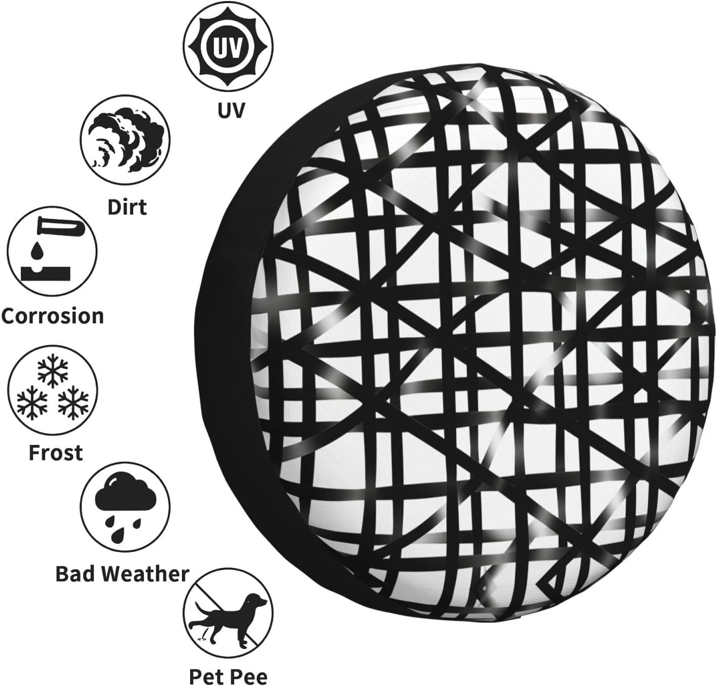 Black Diagonal Grid Print Universal Spare Tire Cover for RV, Jeep | Wheel Protector Fits Rv, Trailer, Jeep, Shield Tires From Sun, Dirt And Rain For Outdoor Storage