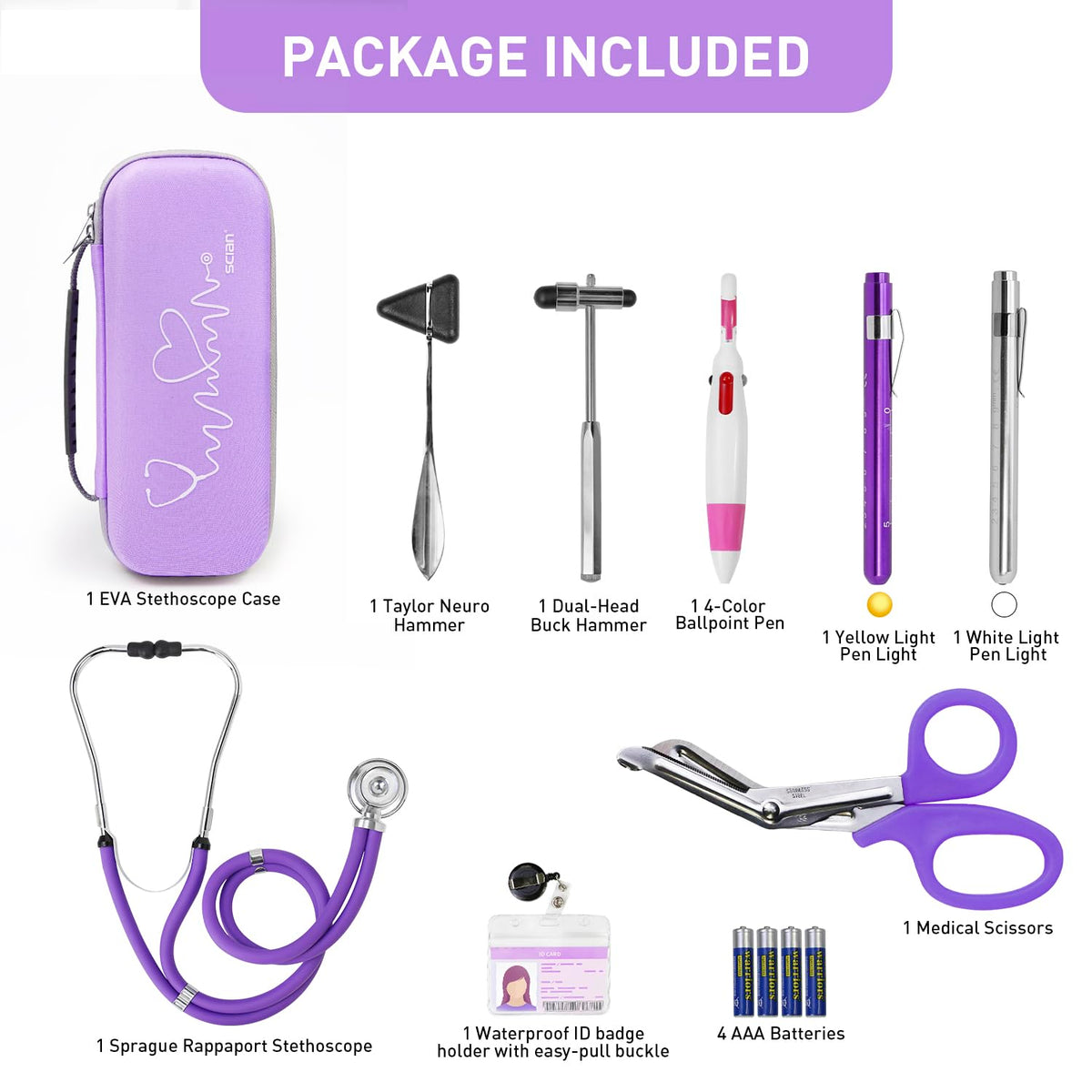 scian 13 pcs stethoscope case kits, supplies inclued, close-up detail
