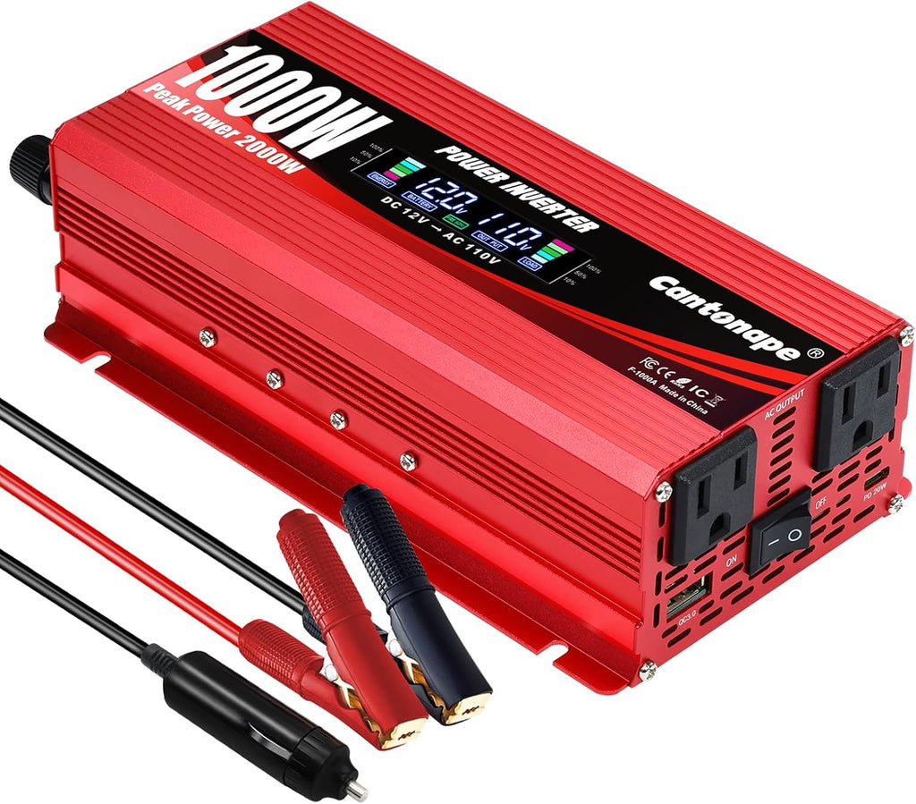 1000W/2000W Car Power Inverter DC 12V to 110V/120V AC Converter
