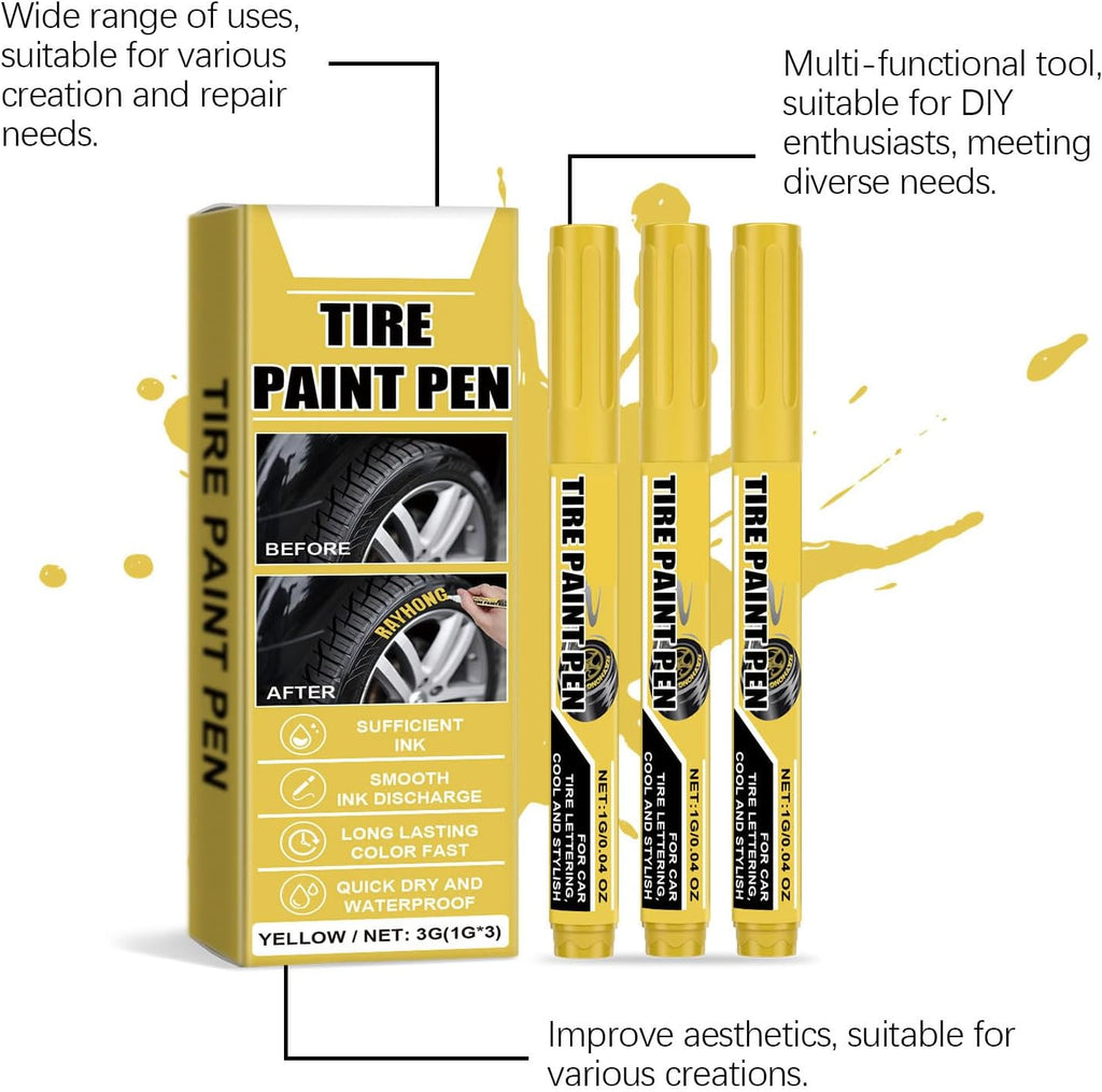 15Pcs Yellow Tire Paint Pen Water Resistant Tire Marker Pen Yellow Paint Pen Quick Drying for Car Tires Scratch Repair