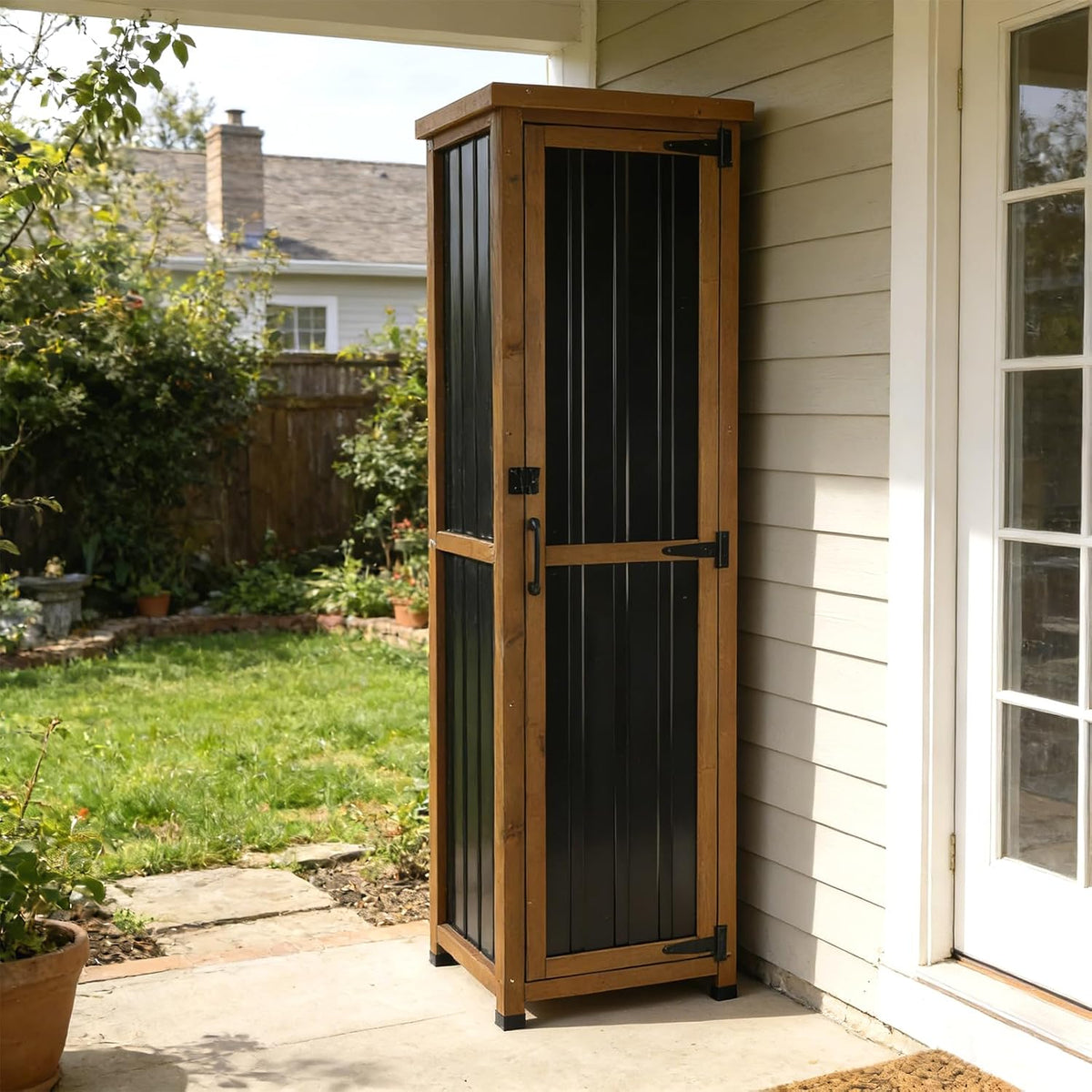outdoor storage cabinet, wood & metal storage shed, main product view