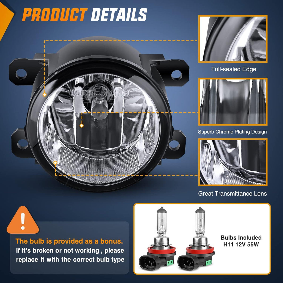 nilight fog lights assembly compatible with 2013-2015 honda, close-up detail