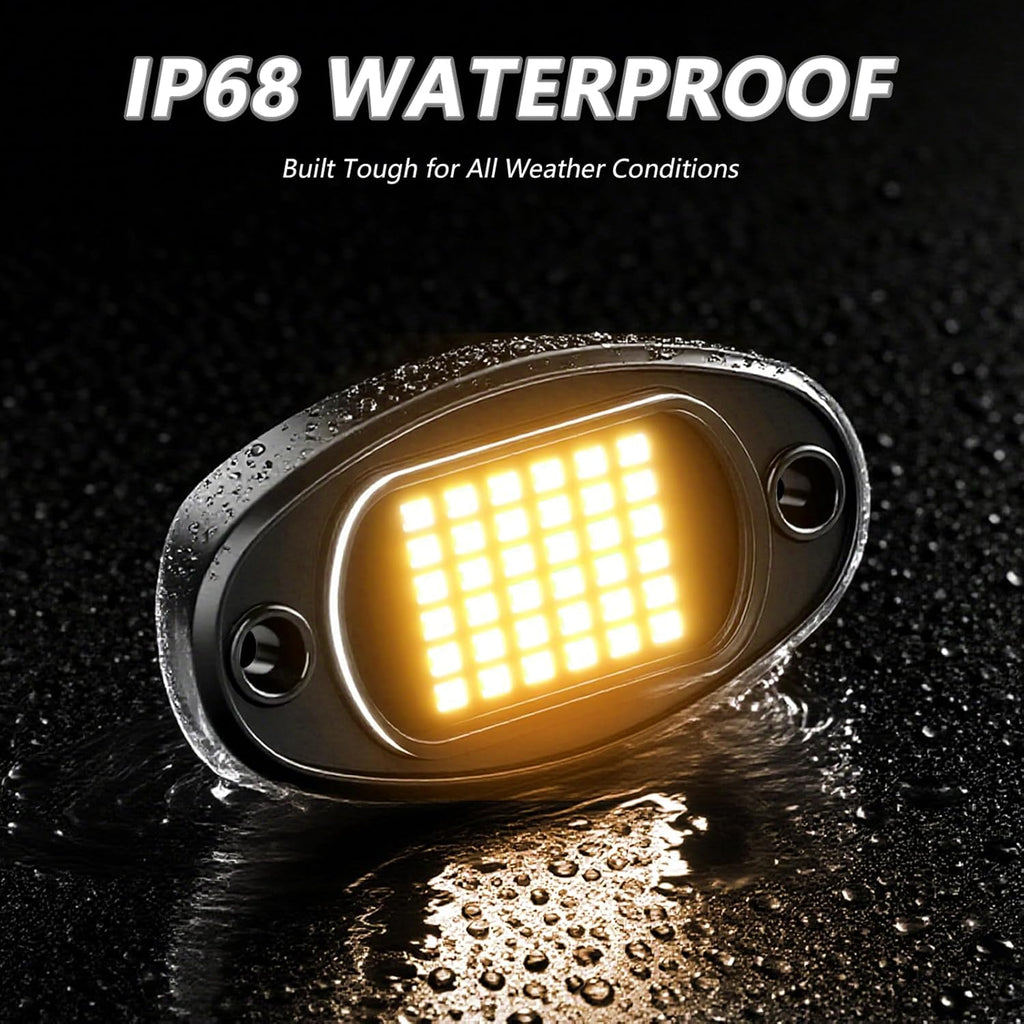 Tomshine 36 LEDs Underglow Lights, 8-Pack Rock Lights with IP68 Water Resistance, Easy Installation for Car Underglow Light, Enhance Style and Safety (Yellow Light)