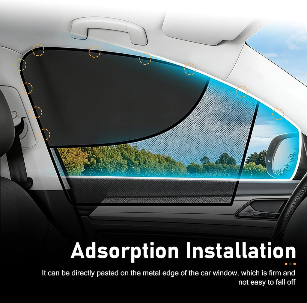 2 PCS Car Window Sun Shades, Magnetic Double Layer Side Front Window Cover, Full Shade Half Blackout See-Through Design, Heat Glare Block Protector, Auto Accessory for Driver Passenger