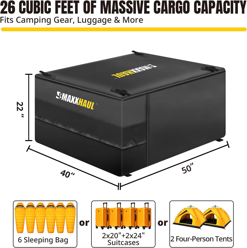 MaxxHaul Truck Bed Cargo Bag - 26 Cu. Ft. Heavy Duty Waterproof Carrier for Pickup Trucks & SUVs - 50"x40"x22" - Includes Bungee Cords (50130)
