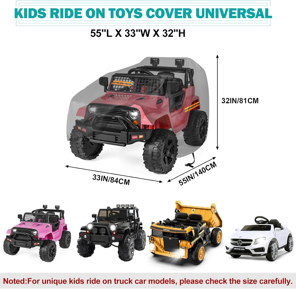 Kids Ride On Car Cover,Large Power Wheels Cover Waterproof,210D Universal Toy Car Cover for Power Wheels Jeep & Toddler Electric Vehicles,All Season Protection,with 3 Reflective Strips