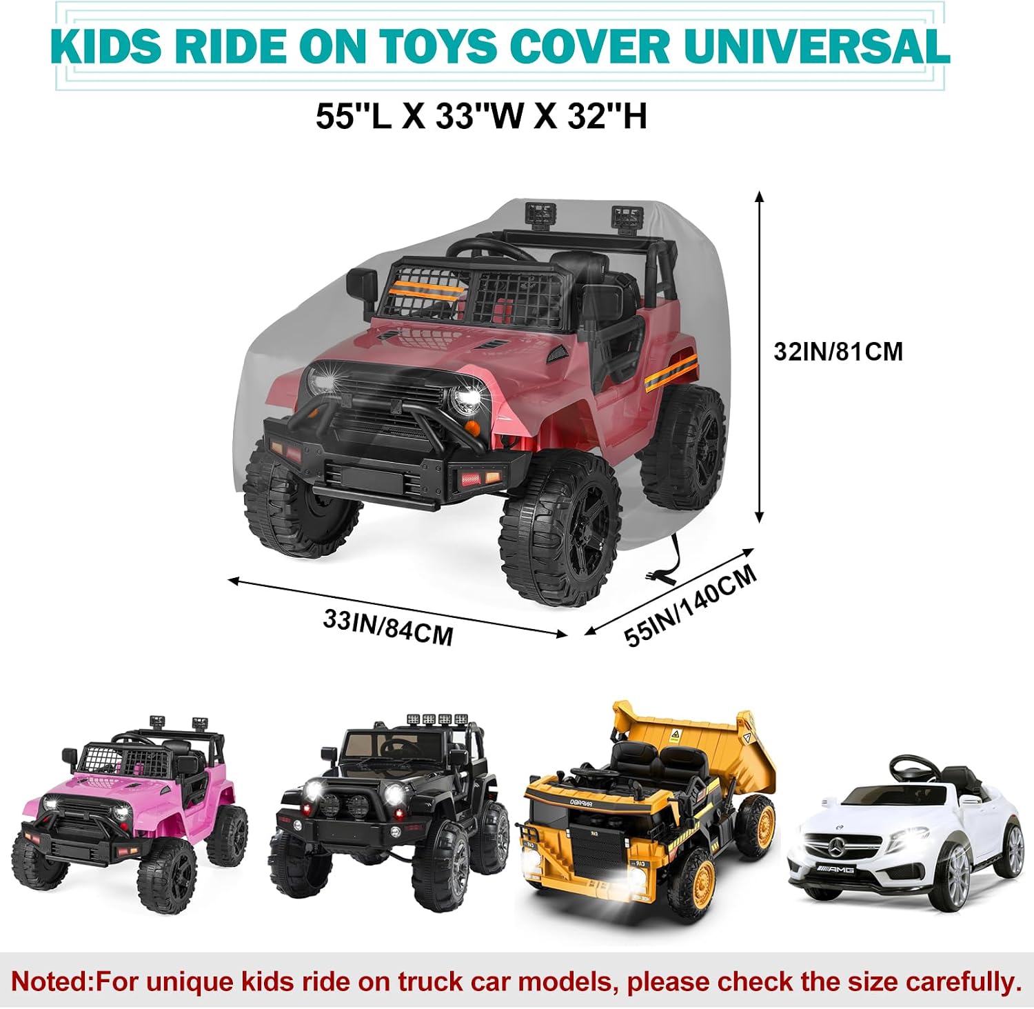 Kids Ride On Car Cover,Large Power Wheels Cover Waterproof,210D Universal Toy Car Cover for Power Wheels Jeep & Toddler Electric Vehicles,All Season Protection,with 3 Reflective Strips
