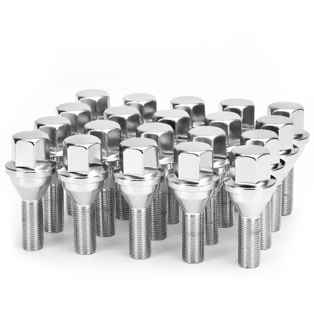 dynofit 12x1.25 OEM/Stock Wheel Lug Bolts, 20pcs ET 28mm Shank 19mm Hex 2.45 inch Length Solid Chrome Studs Set for 2015-2022 Je/ep Renegade, 2018-2022 Compass, 2014-2022 Cherokee and More
