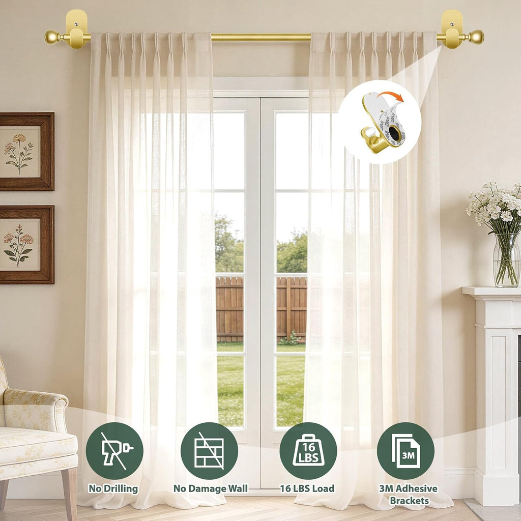usfook gold no drill curtain rods for windows on a desk or shelf