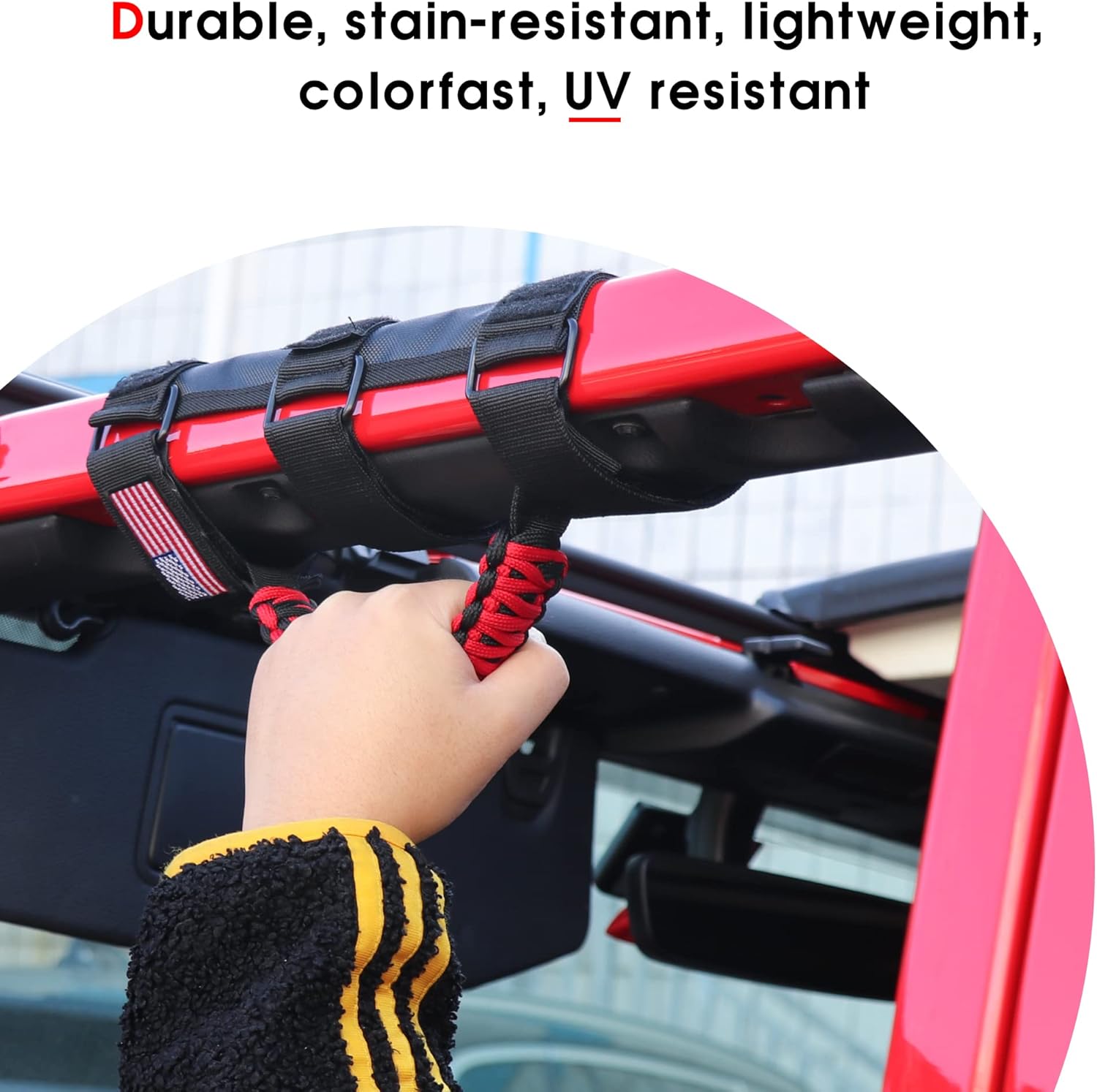 sukemichi Handles Grab Roll Bar Grab Handles Grip Handle for Jeep Wrangler Accessories TJ JK JL Gladiator JT UTV ATV - Upgrade Metal Buckle, Red, 2 Pack (Not for Sky One Touch Roof, Not for 2024+ Up)