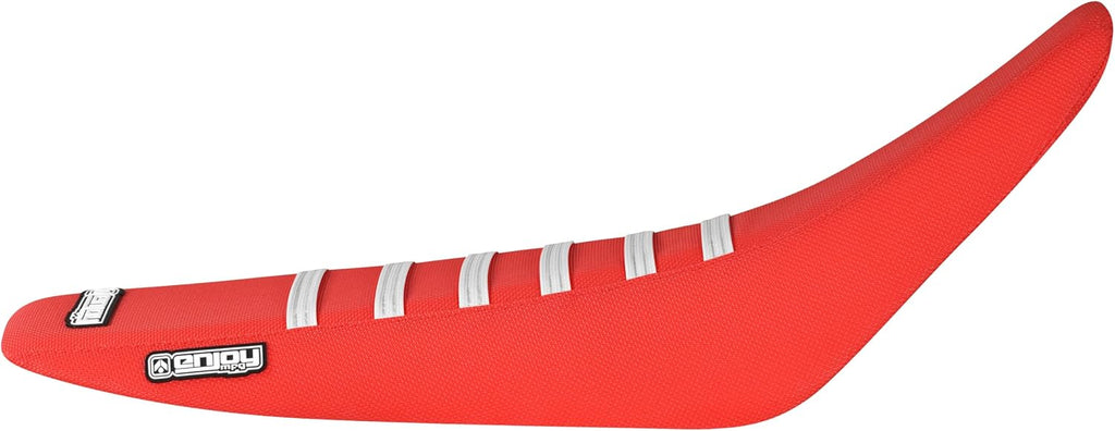 Enjoy Mfg USA-Made Gripper Seat Cover - Compatible with Honda CRF150F (2003–2017) and CRF230F (2003–2019) | Staple-Down Waterproof PVC Gripper top_#187 (All Red with White Ribs)