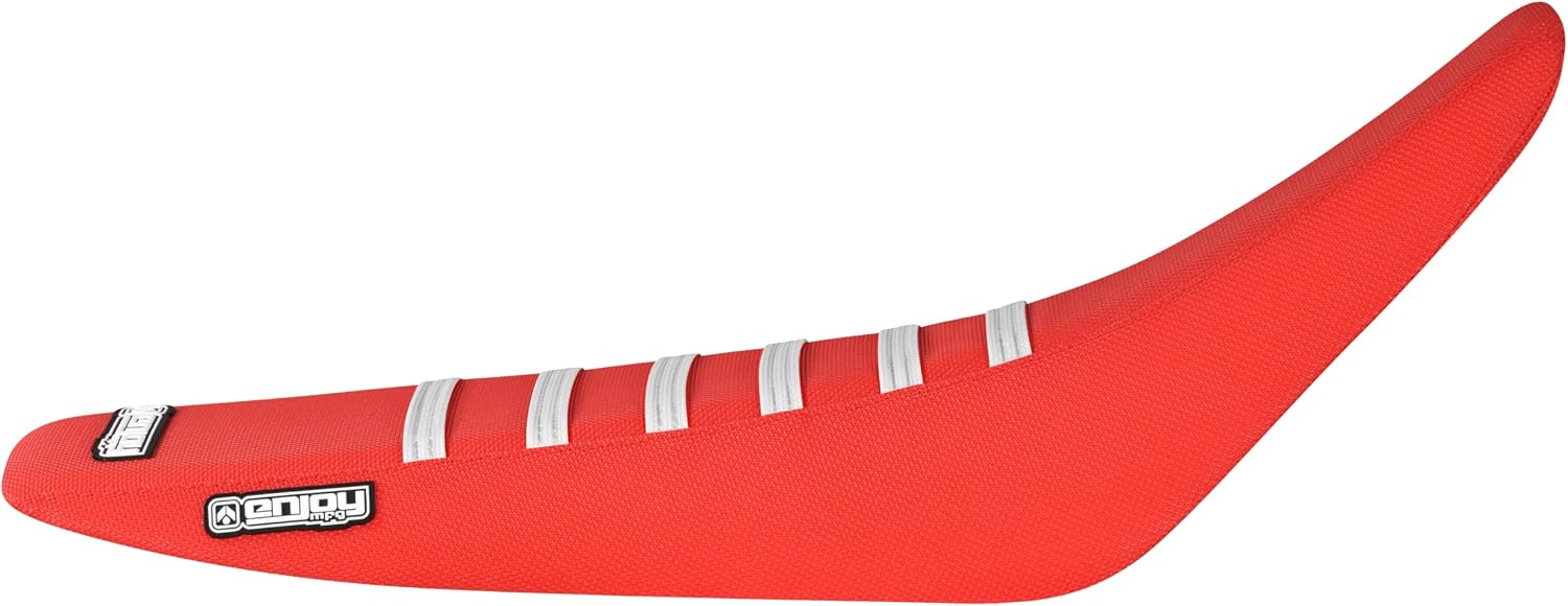 Enjoy Mfg USA-Made Gripper Seat Cover - Compatible with Honda CRF150F (2003–2017) and CRF230F (2003–2019) | Staple-Down Waterproof PVC Gripper top_#187 (All Red with White Ribs)
