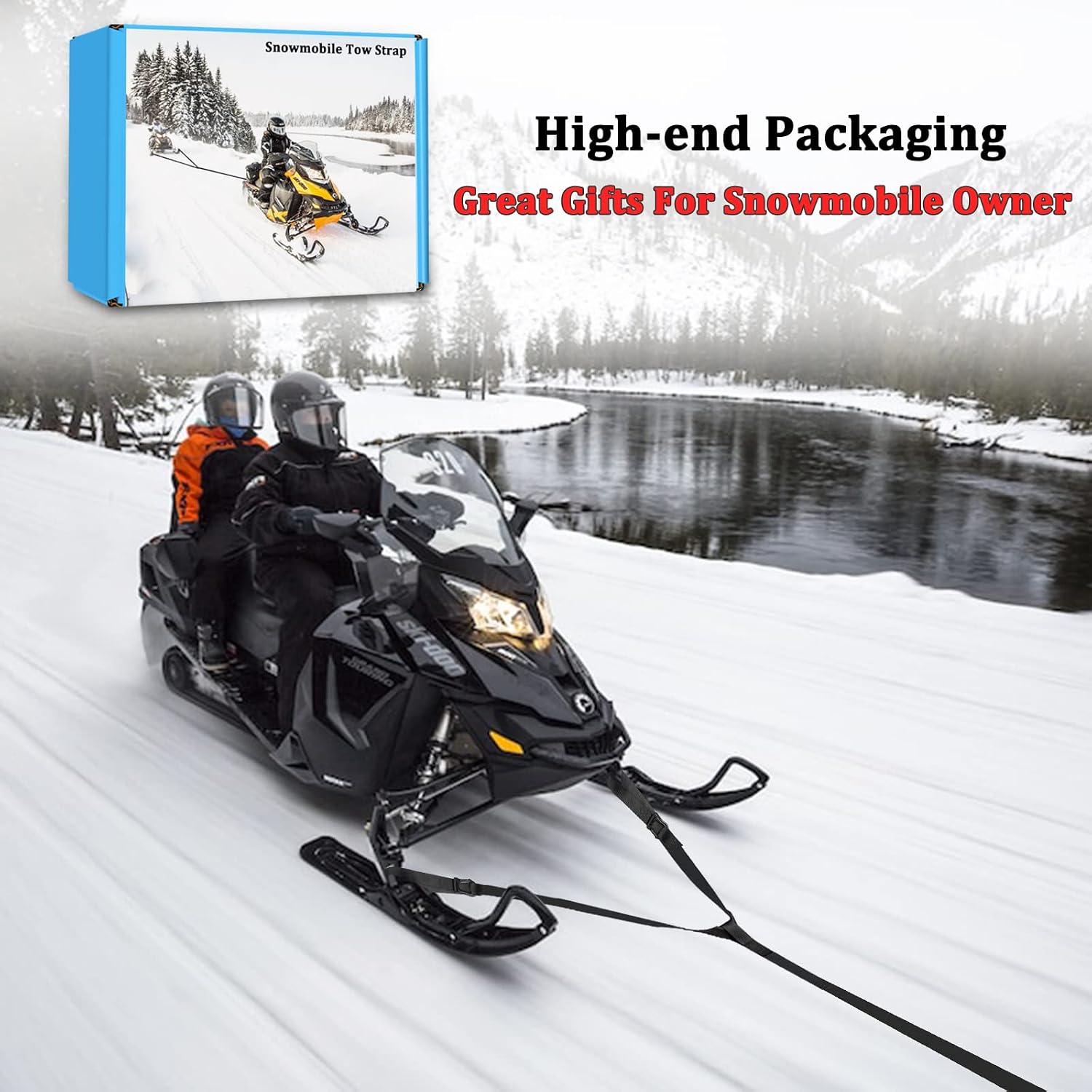 Snowmobile Tow Strap with Hook, 19ft Tow Rope, Quick Hook Up for Sled, Skidoo, ATV, Emergency Kit Accessory