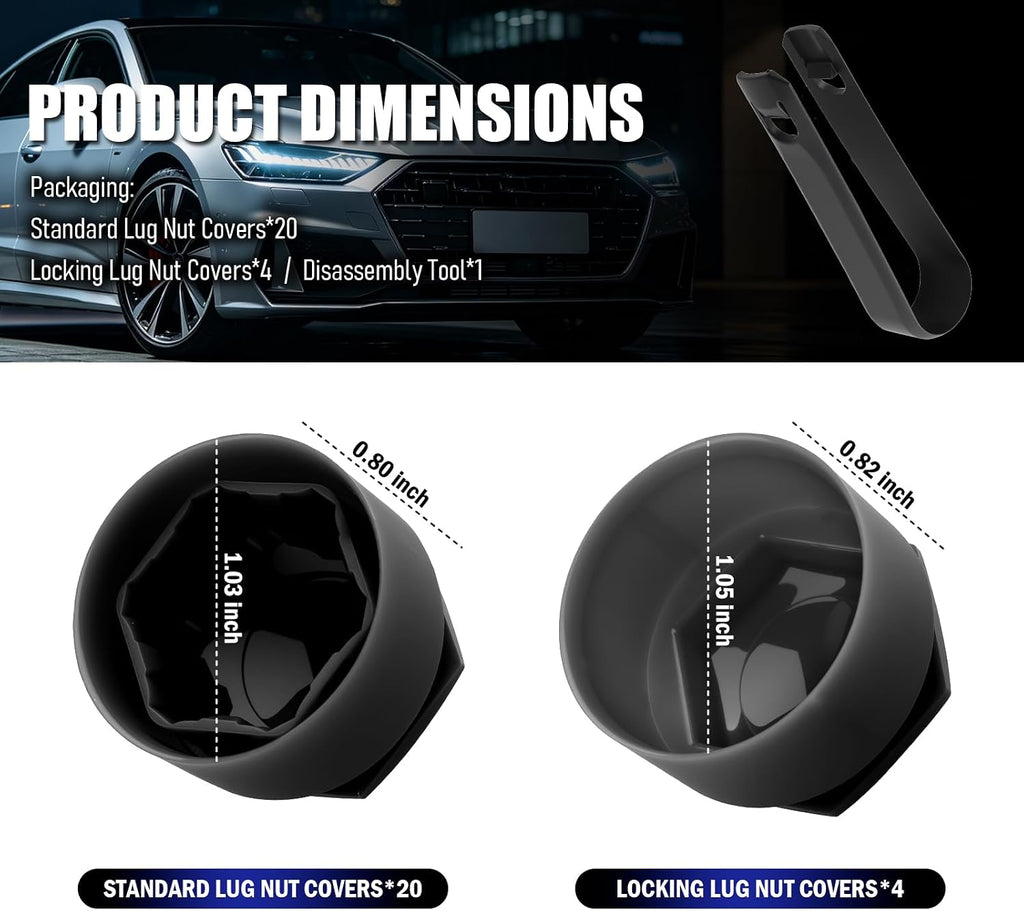 24PCS Black Lug Nut Covers Kit with Removal Tool,Compatible with Audi Lug Nut Covers A1 A3 A4 A5 A6 A7 A8 Q2 Q3 Q5 Q7 S5 TT,Automotive Lugs Nuts Caps Kit Car Accessories