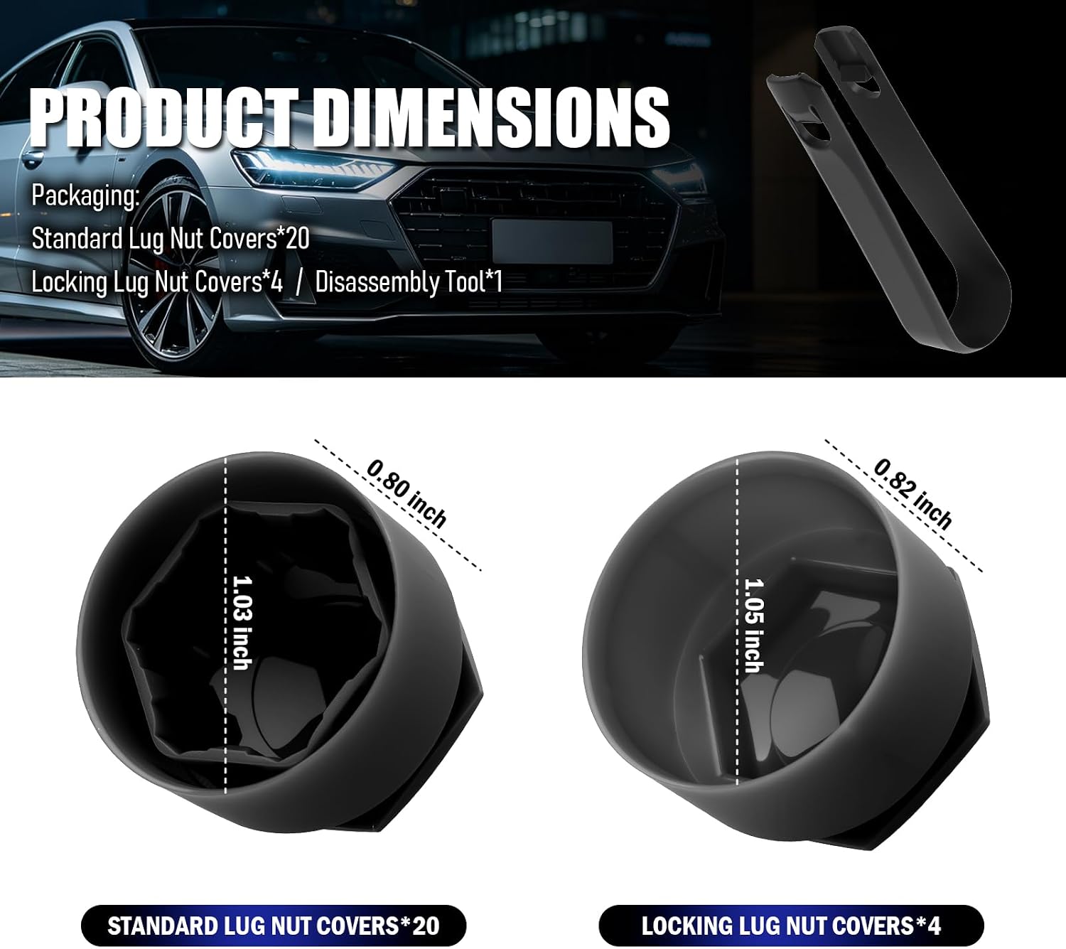 24PCS Black Lug Nut Covers Kit with Removal Tool,Compatible with Audi Lug Nut Covers A1 A3 A4 A5 A6 A7 A8 Q2 Q3 Q5 Q7 S5 TT,Automotive Lugs Nuts Caps Kit Car Accessories