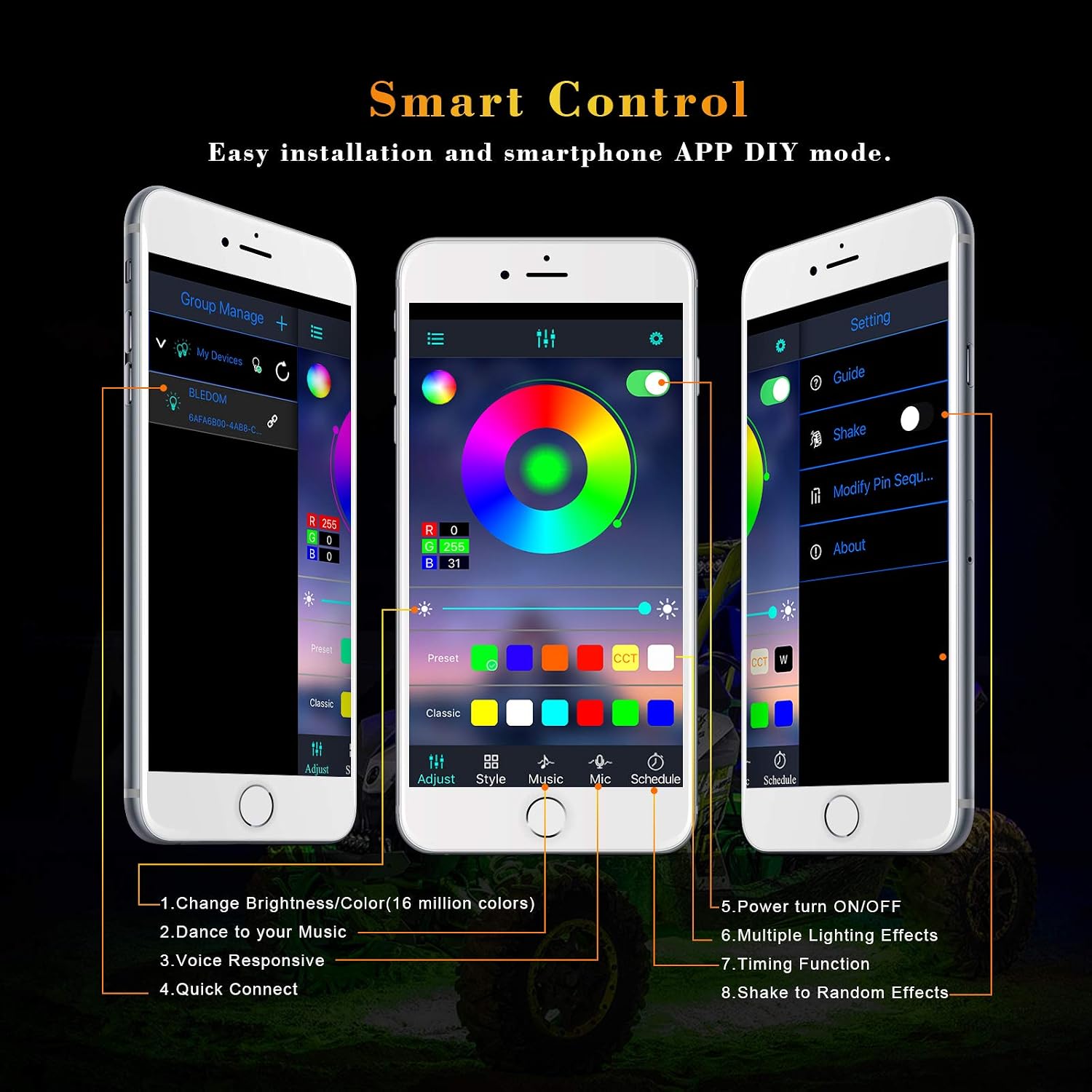RGB Rock Light Kits, Niking Auto 12 Pods RGB Underglow LED Rock Lights with App Control & Timing & Music Mode & Flashing Multicolor Neon LED Lights for Trucks Off Road UTV ATV Pickup Boat
