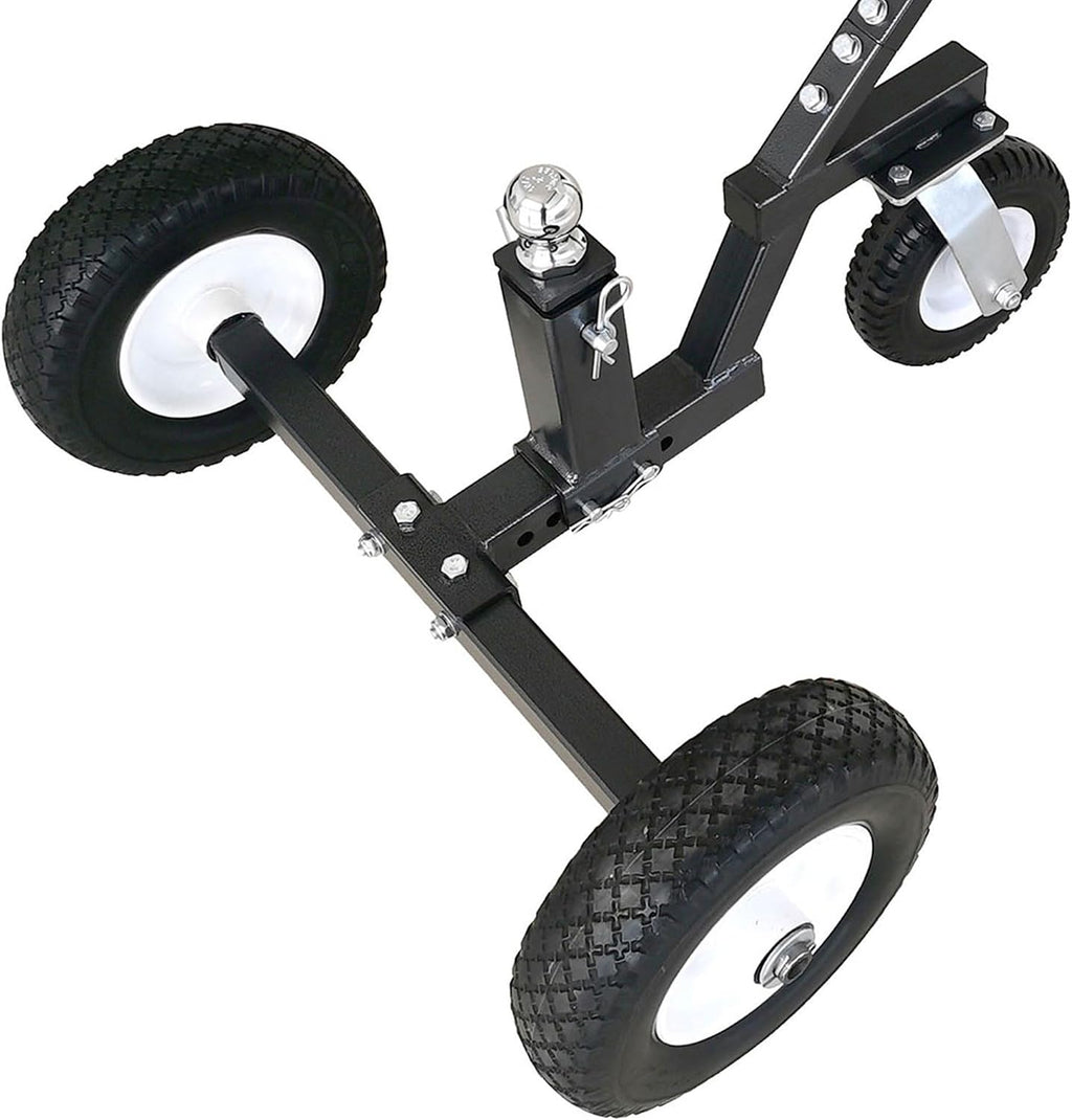 Tow Tuff Trailer Dolly w/ 12" Flat-Free Tires & 8" Swivel Caster Wheel, Fits 1 7/8” Coupler, 800 lb Capacity, Black - Adjustable and Portable Trailer Mover for Campers, Boats, and Utility Trailers