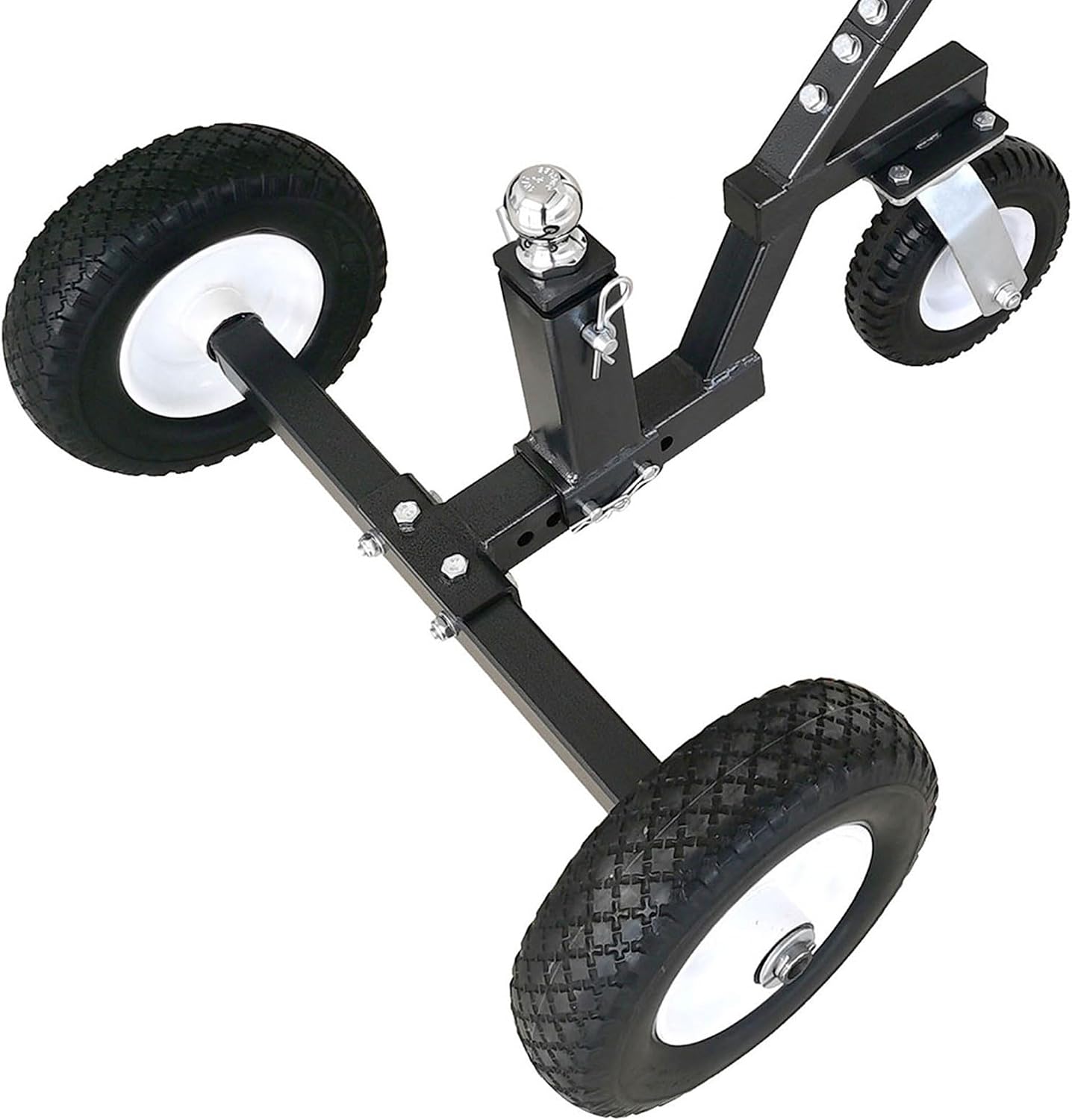 Tow Tuff Trailer Dolly w/ 12" Flat-Free Tires & 8" Swivel Caster Wheel, Fits 1 7/8” Coupler, 800 lb Capacity, Black - Adjustable and Portable Trailer Mover for Campers, Boats, and Utility Trailers