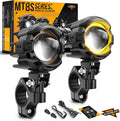 Auxbeam Motorcycle Auxiliary Lights Fog Lights LED Driving Light Spotlight with Halo DRL, White/Amber 8 Modes Dual-Color Strobe LED Offroad Work Lights for Motorcycle SUV ATV Trucks