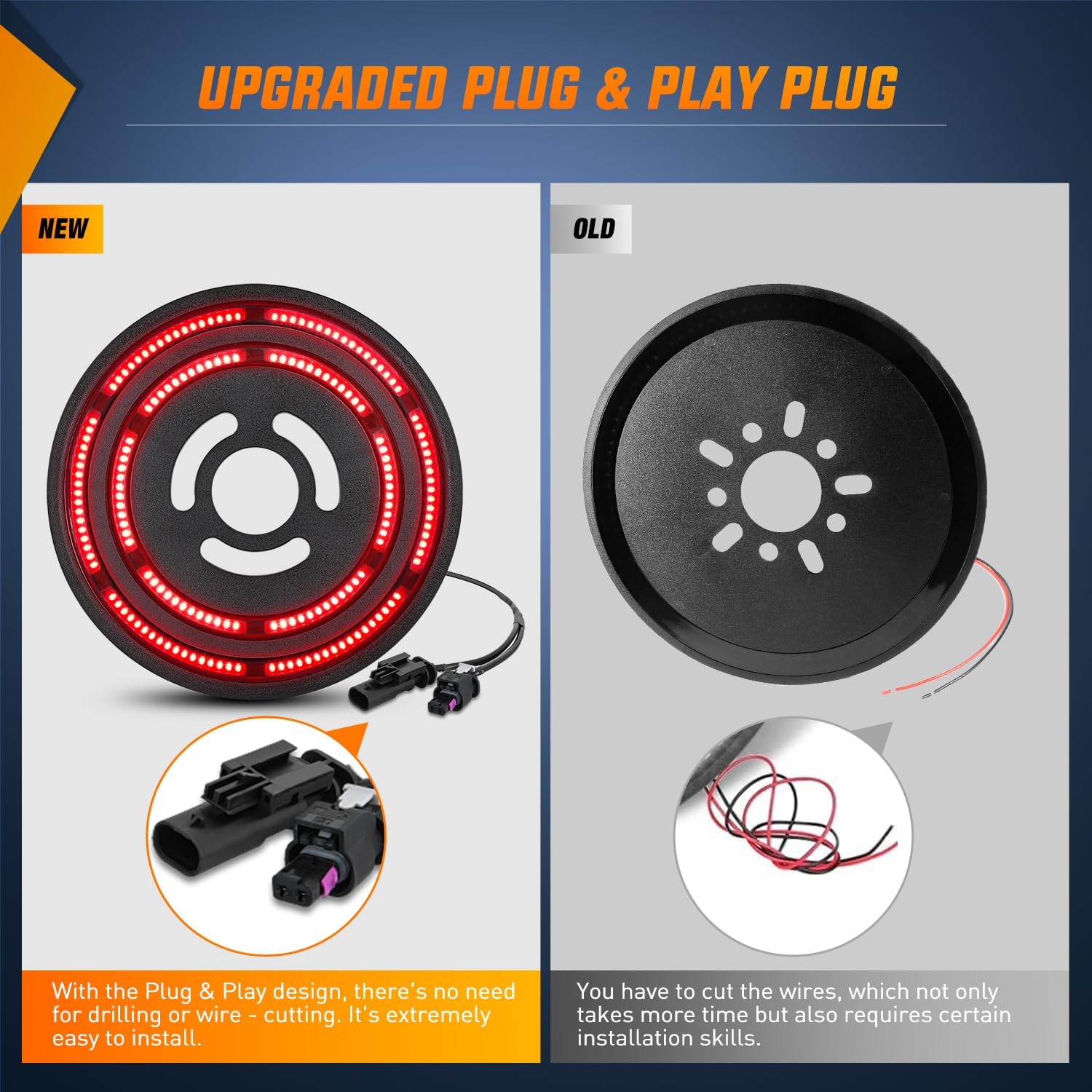 Nilight Spare Tire Brake Light Red Double Row LED Ring 3rd Third Stop Rear Wheel Lights Plug and Play Fit for 2018 2019 2020 2021 2022 2023 2024 2025 2026 Jeep Wrangler JL