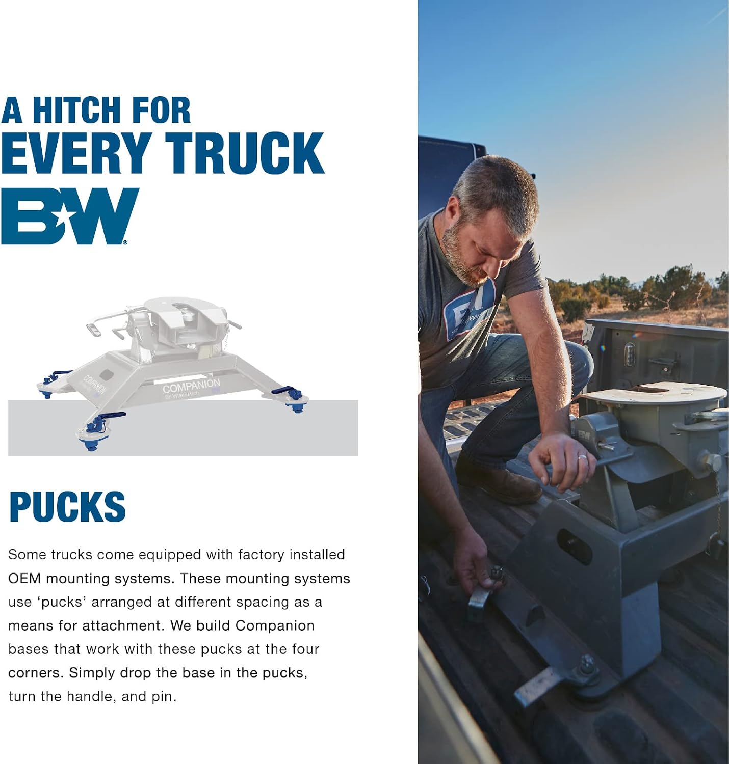 B&W Trailer Hitches 25K Companion OEM Fifth Wheel Hitch - Compatible with Ford OEM Puck System - RVK3305
