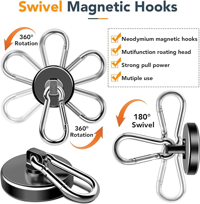 MIKEDE Strong Magnetic Hooks Heavy Duty, 110LB+ Swivel Neodymium Magnets - Image 3