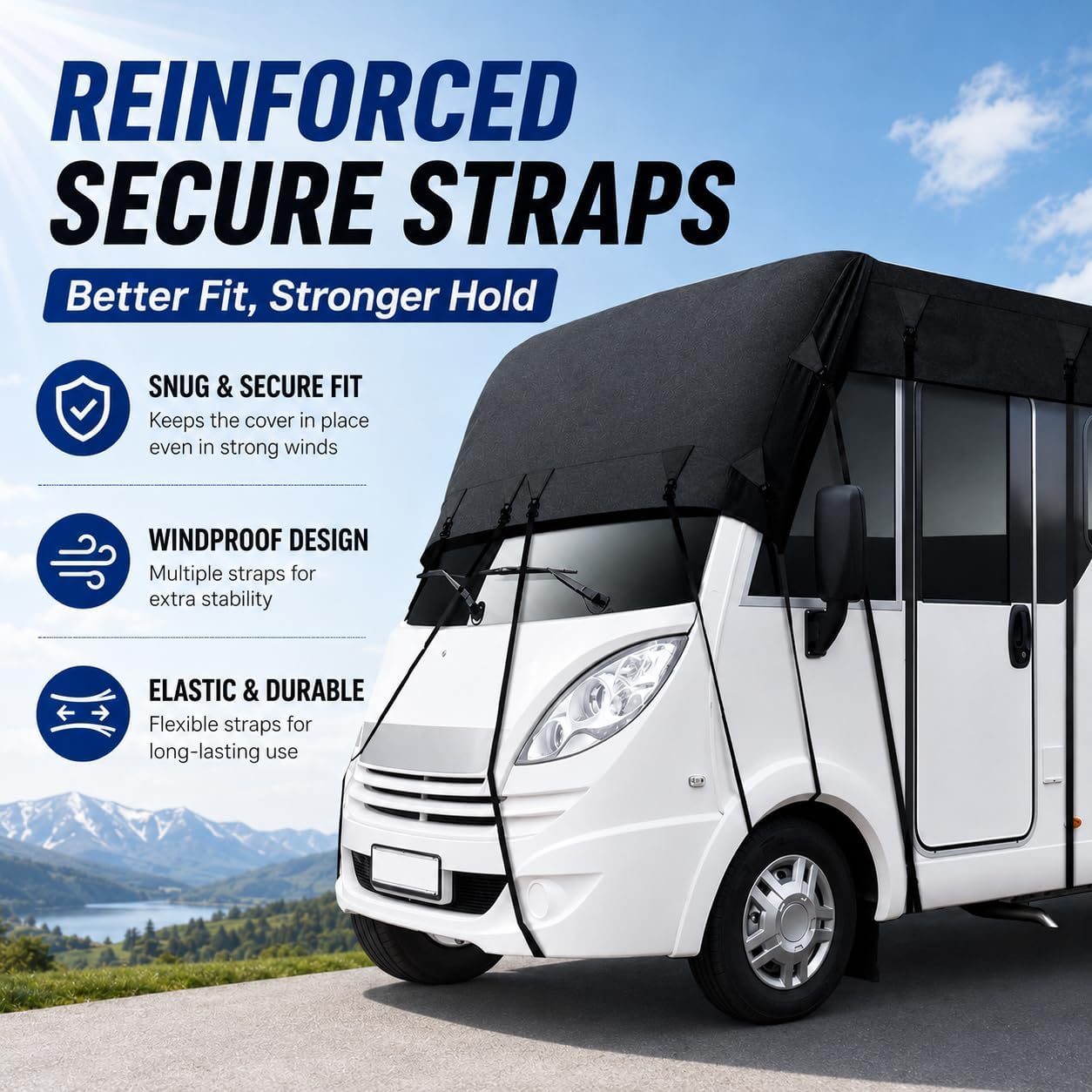 Camper Roof Cover for Fleetwood Bounder 33D 2013-2015, Class A Motorhome RV Roof Cover with Straps All-Season Water-Resistant Oxford Fabric Roof Protector