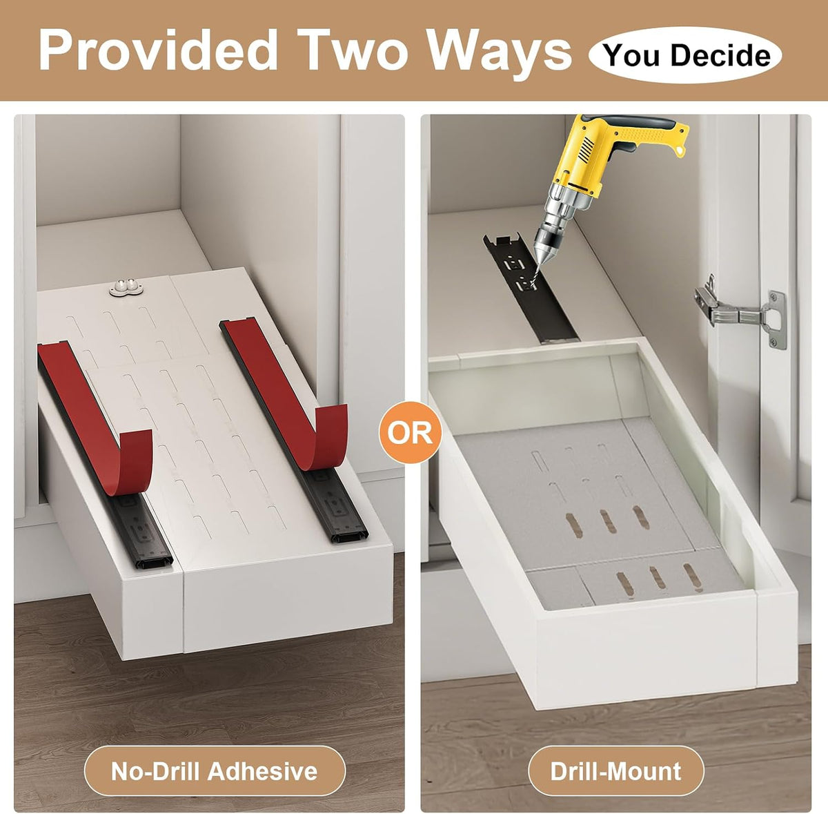 fokyfok pull out cabinet organizer,7"-11"w,17"-24"d,expandable,adhesive showing dimensions