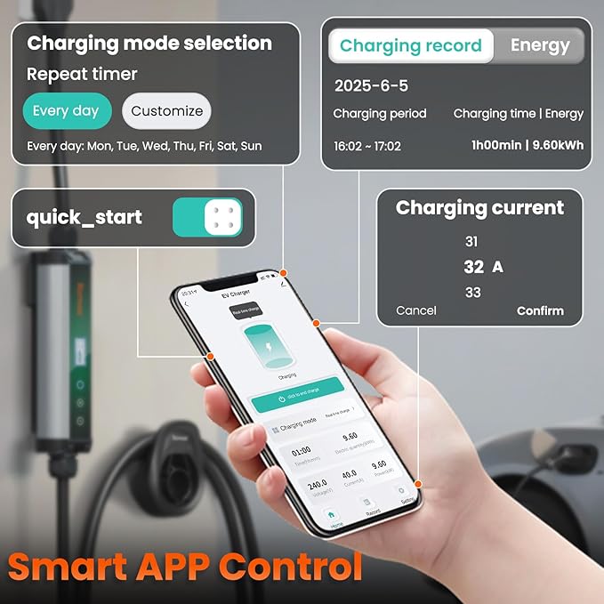 Level 2 EV Charger 40A EV Charger 240V 9.6kW Fast Charging, App Control - Image 5