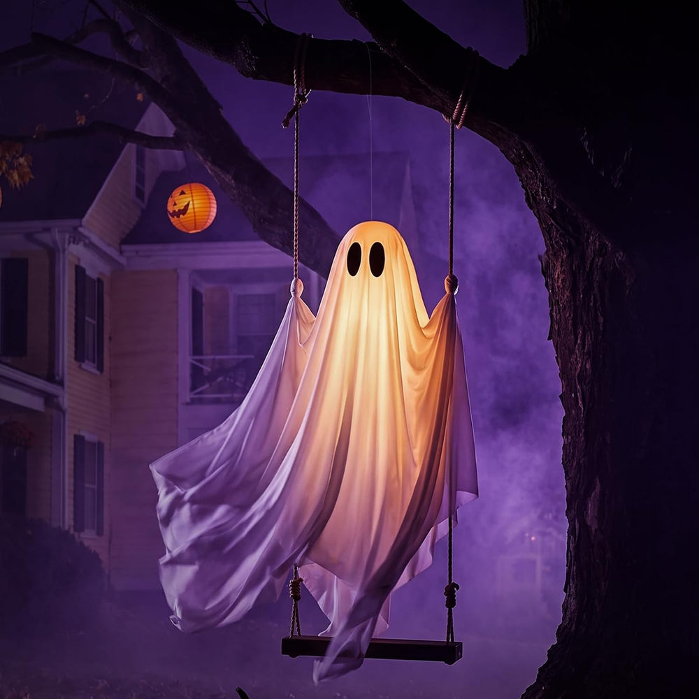 Large 5 FT Hanging Ghost Decor, Swing Ghost Halloween Decorations Outdoor