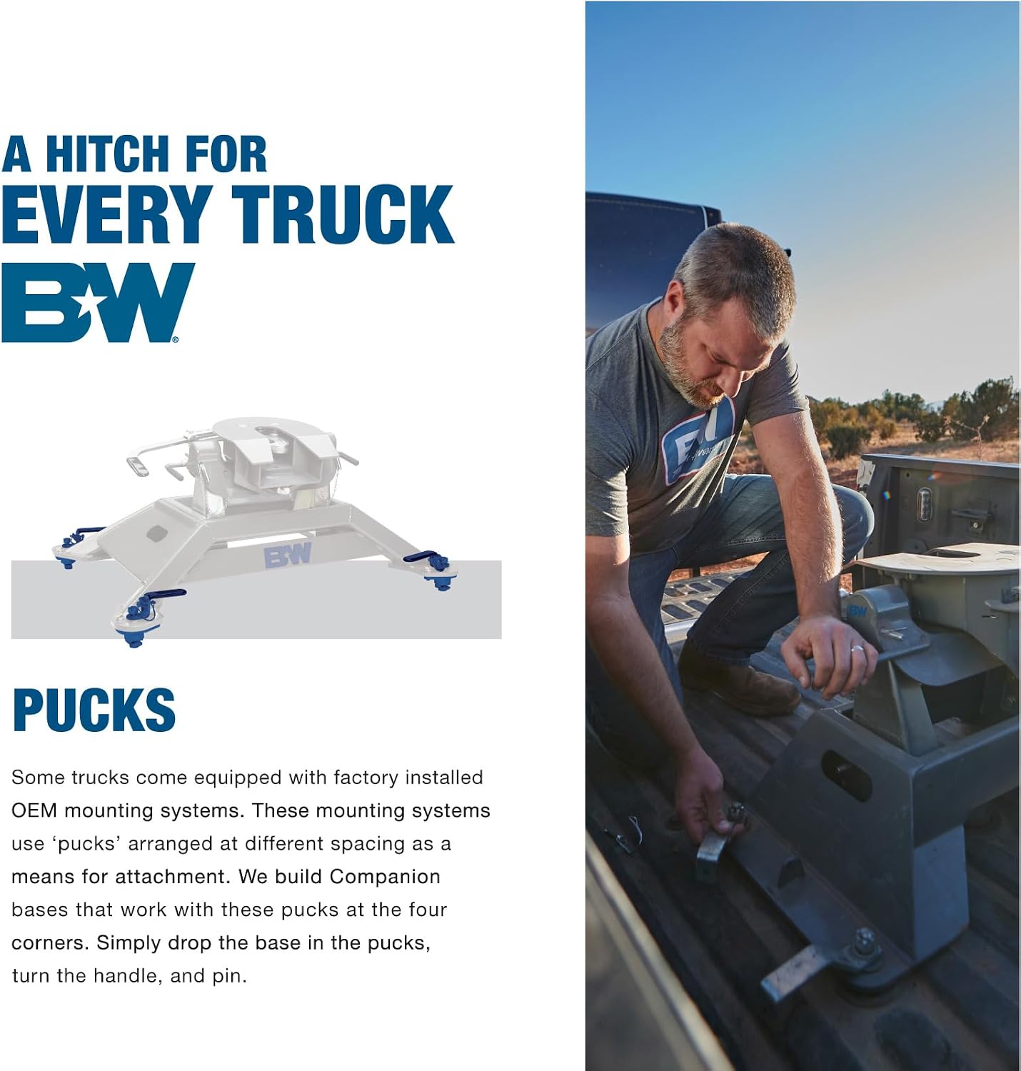 B&W Trailer Hitches 20K Companion OEM Fifth Wheel Hitch - Compatible with 2020-2026 Chevrolet/GM OEM Puck System - RVK3710
