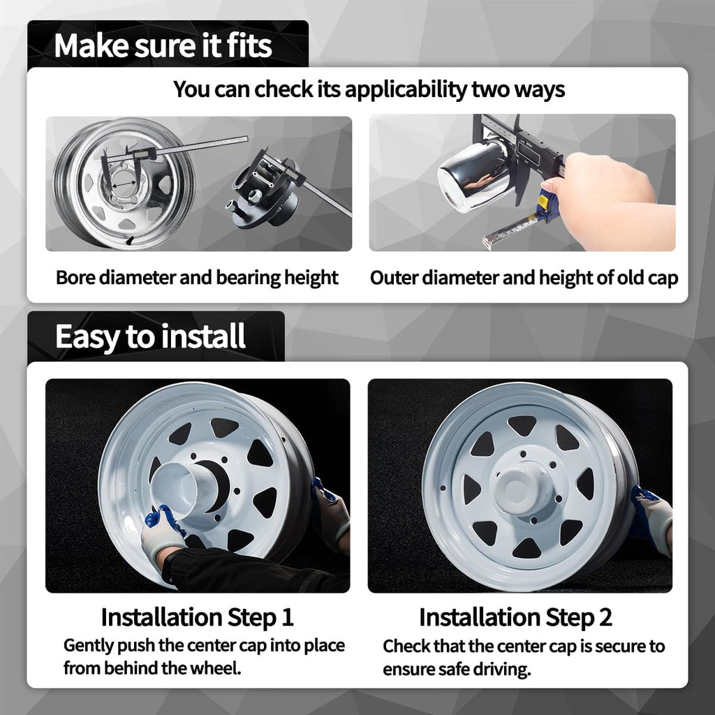 4Pcs 4.25inch Trailer Wheel Center Caps Push Through 4.25" Bore 4.72" Tall Pointed Hub Cap for Truck SUV RV Wheel Rim, Chrome Wheel Cover