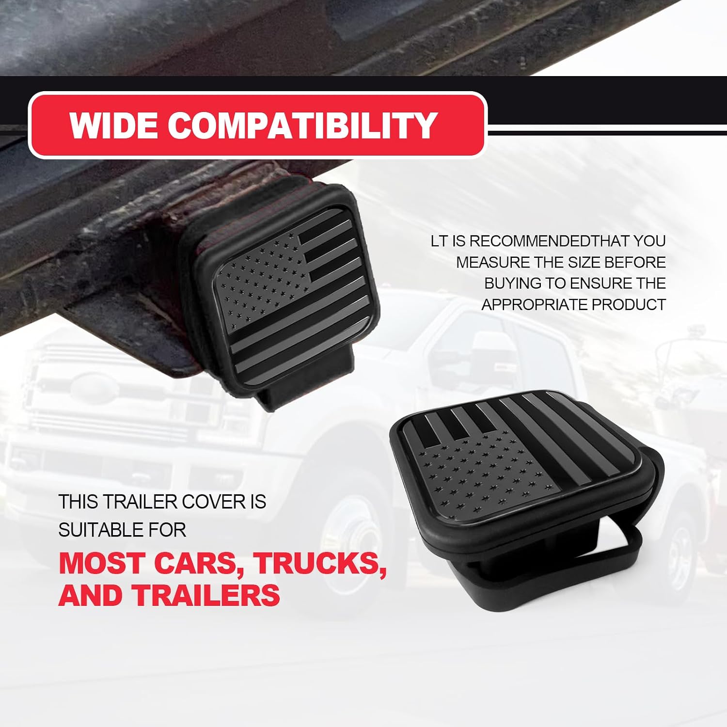 Trailer Hitch Cover, Trailer Hook Dust-Proof Plug, Square Mouth Protection Cover, Tow Hitch Covers Plug Insert Receiver Tube Cover Cap Fit for 2 Inch Hitch Receivers (Black)