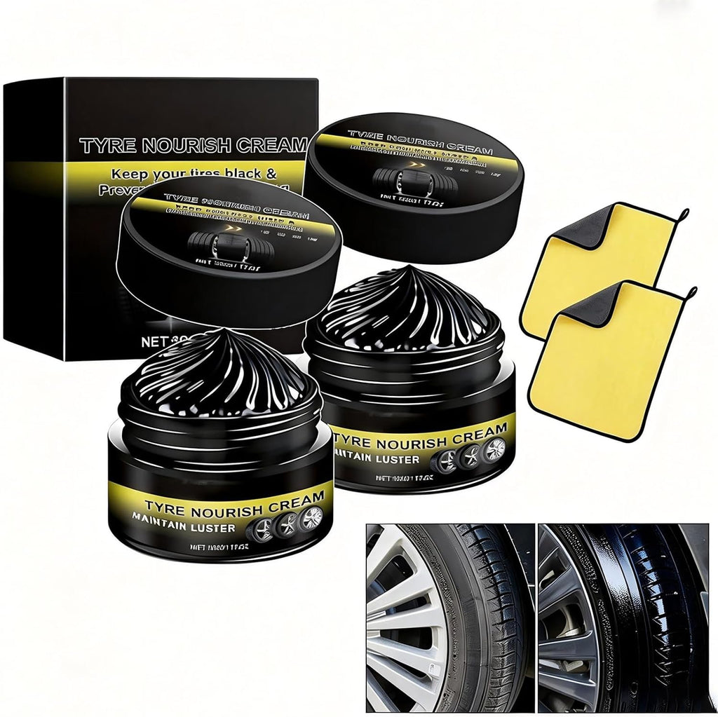 Tyre Nourish Cream Tire Shine Car Tire Retreading Wax Restores Black Gloss, Uv Protection and Waterproof Coating,Wheel Refurbishment Polish for Long-Lasting Shine and Clean Look (2pcs)