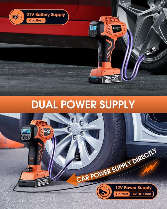 Tire Inflator Air Compressor, 21V Cordless Car Tire Pump