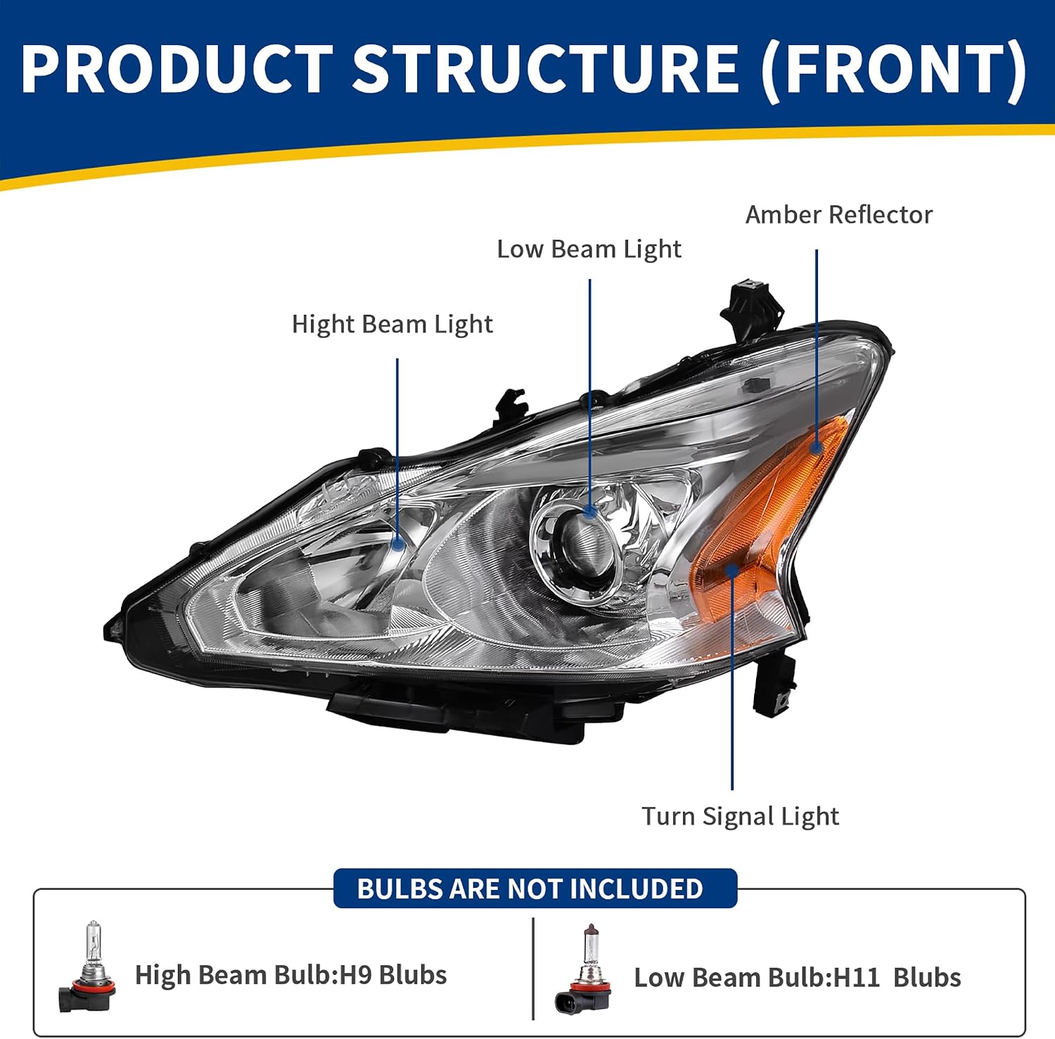 AUTOSAVER88 Headlight Assembly Compatible with 2013 2014 2015 Altima 4-Door Sedan 13 14 15 Altima Base/S/SL/SV Projector Headlamp Direct Replacement Chrome Housing Amber Reflector Left + Right