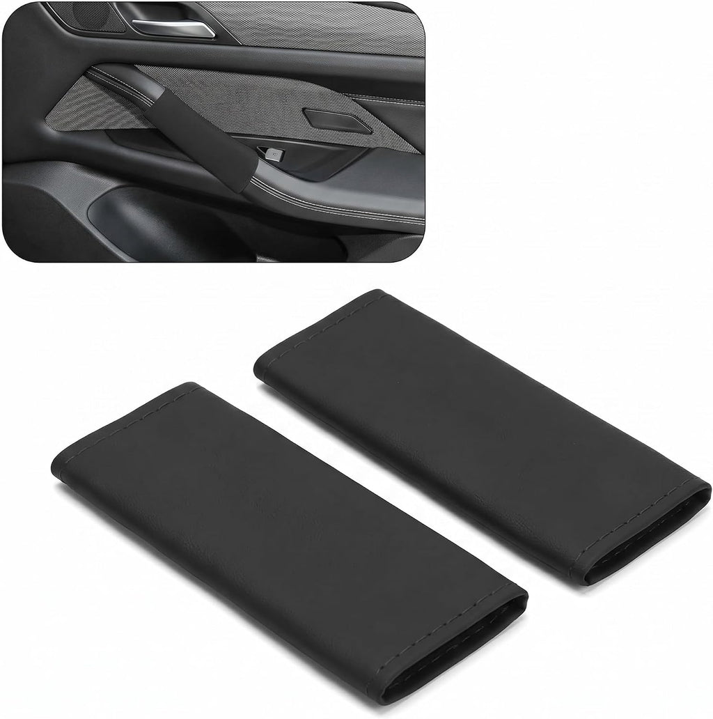2 PCS Car Grab Handle Cover, PU Leather Anti-scratch Door Grip Gloves Protector, Non-slip Breathable Front Rear Door Pull Handle Cover, Interior Decoration Accessories for Cars (Black)