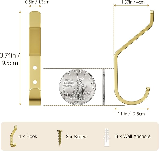 Coat Hooks Wall Mount for Hanging: 20LB Sturdy Hanger for Backpack, for Closet - Image 3