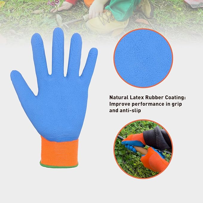 HANDLANDY 3 Pairs Kids Gardening Gloves Latex Free, Nitrile Coated Children - Image 3
