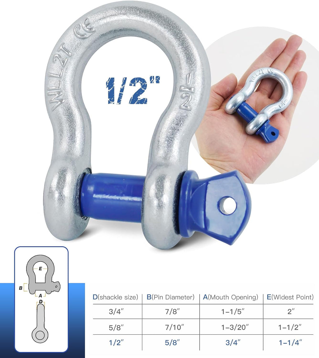 4 Pack 1/2" D Ring Shackle with 9/16" Screw Pin, 26,400 lbs Break Strength Heavy Duty Tow Recovery for Winch Off-Road Jeep Truck ATV UTV