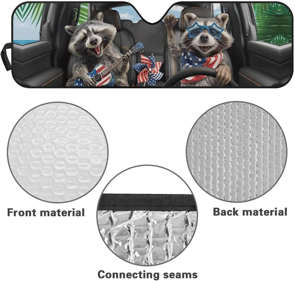Tuoxiukan Raccoon Car Windshield Sun Shade for 2007-2023 Wrangler Rubicon Sahara TJ JK JKU 2 & 4 Door Funny Sun Shade Car Window 52x16 UV Blocking Automotive Interior Accessories