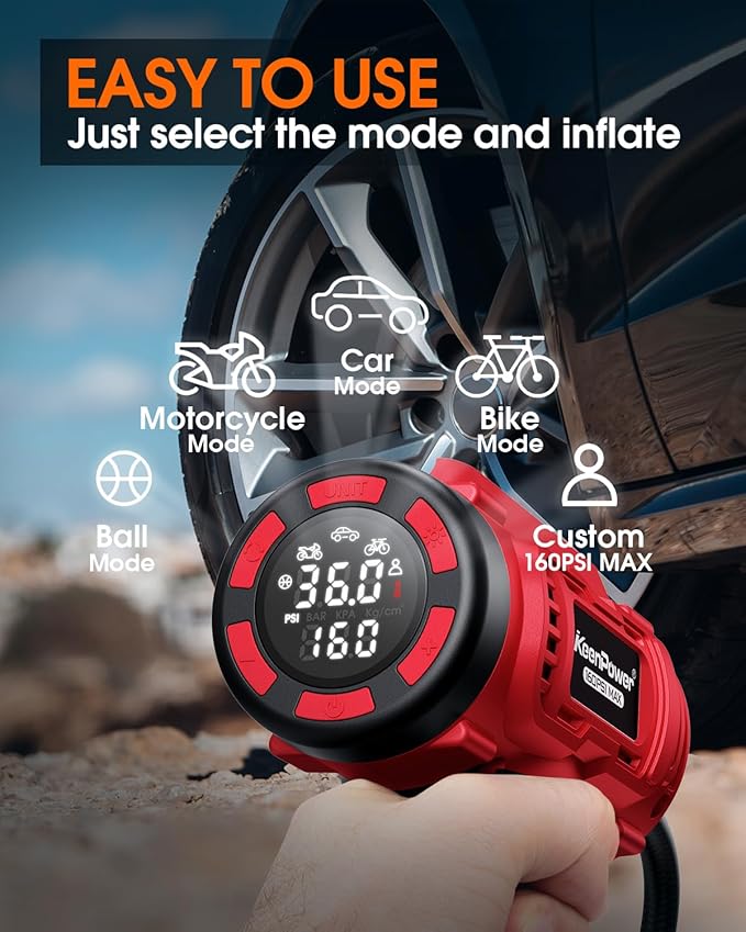 Cordless Tire Inflator Portable Air Compressor, 160PSI Car Tire Air Pump