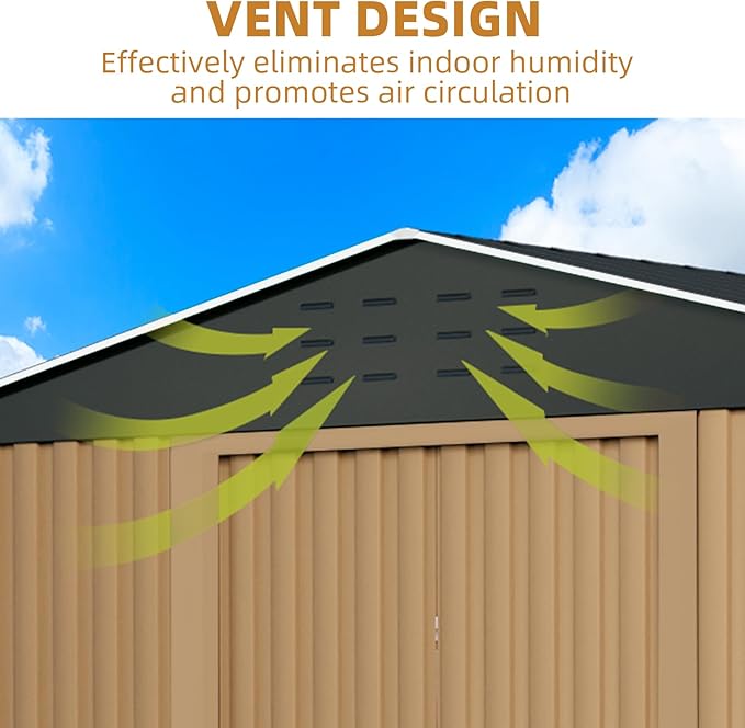 8X12FT Outdoor Metal Storage Shed, Lockable Weatherproof Garden Shed - Image 4