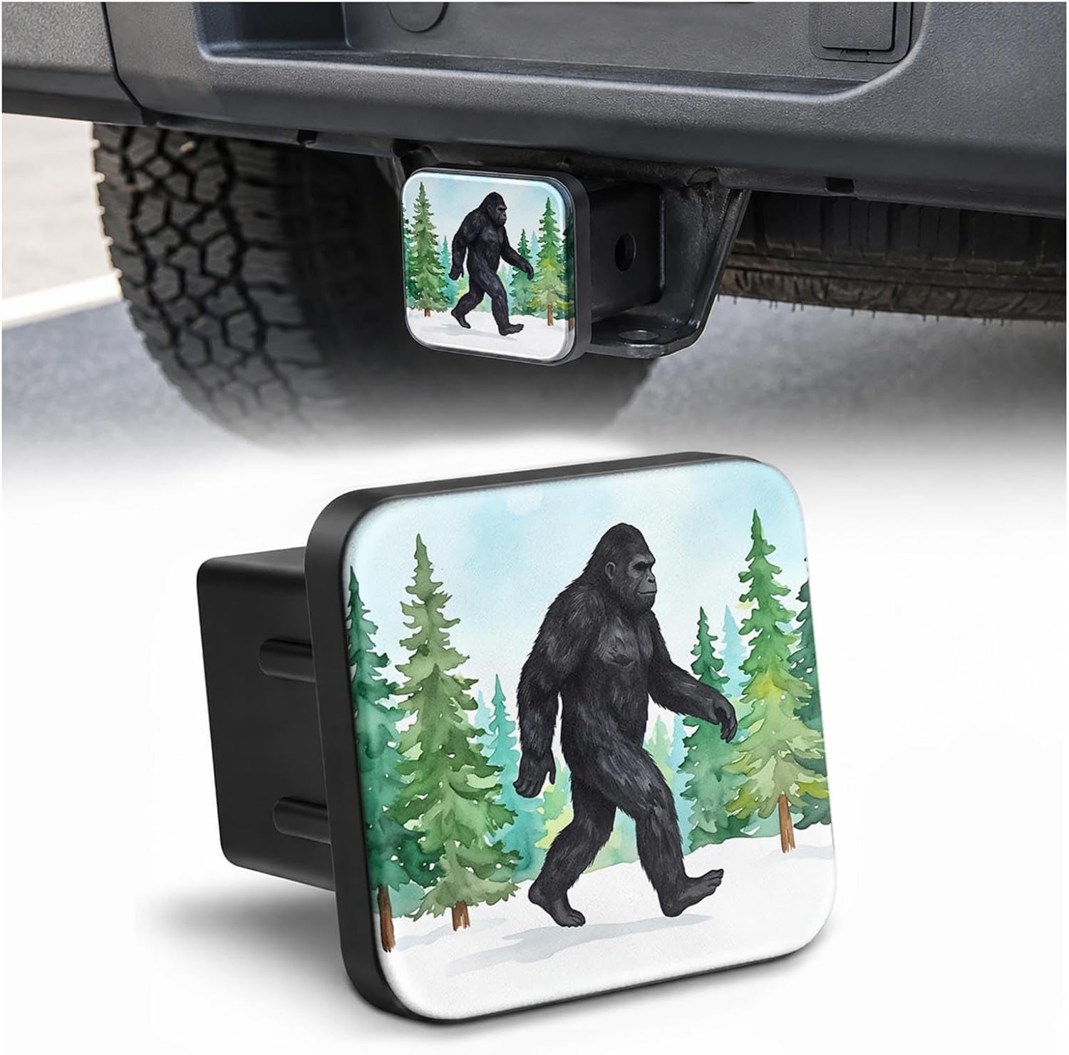 Hitch Cover Receiver Tube Hitch Plug Forest Sasquatch, Tool-Free Install Tow Hitch Covers, Universal Trailer Hitch Cap Protector for Trucks, 2 Inch Hitch Receiver Cover for Women Men