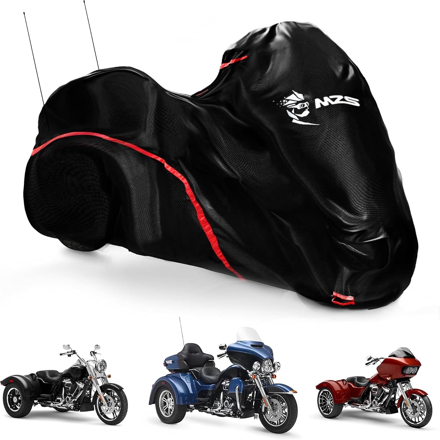 MZS Trike Motorcyle Cover Waterproof Compatible with Freewheeler Tri Glide Ultra Street Road Glide 3 CVO, 3 Wheel Vehicle Covers Sun Rain All Weather Outdoor Protection Storage