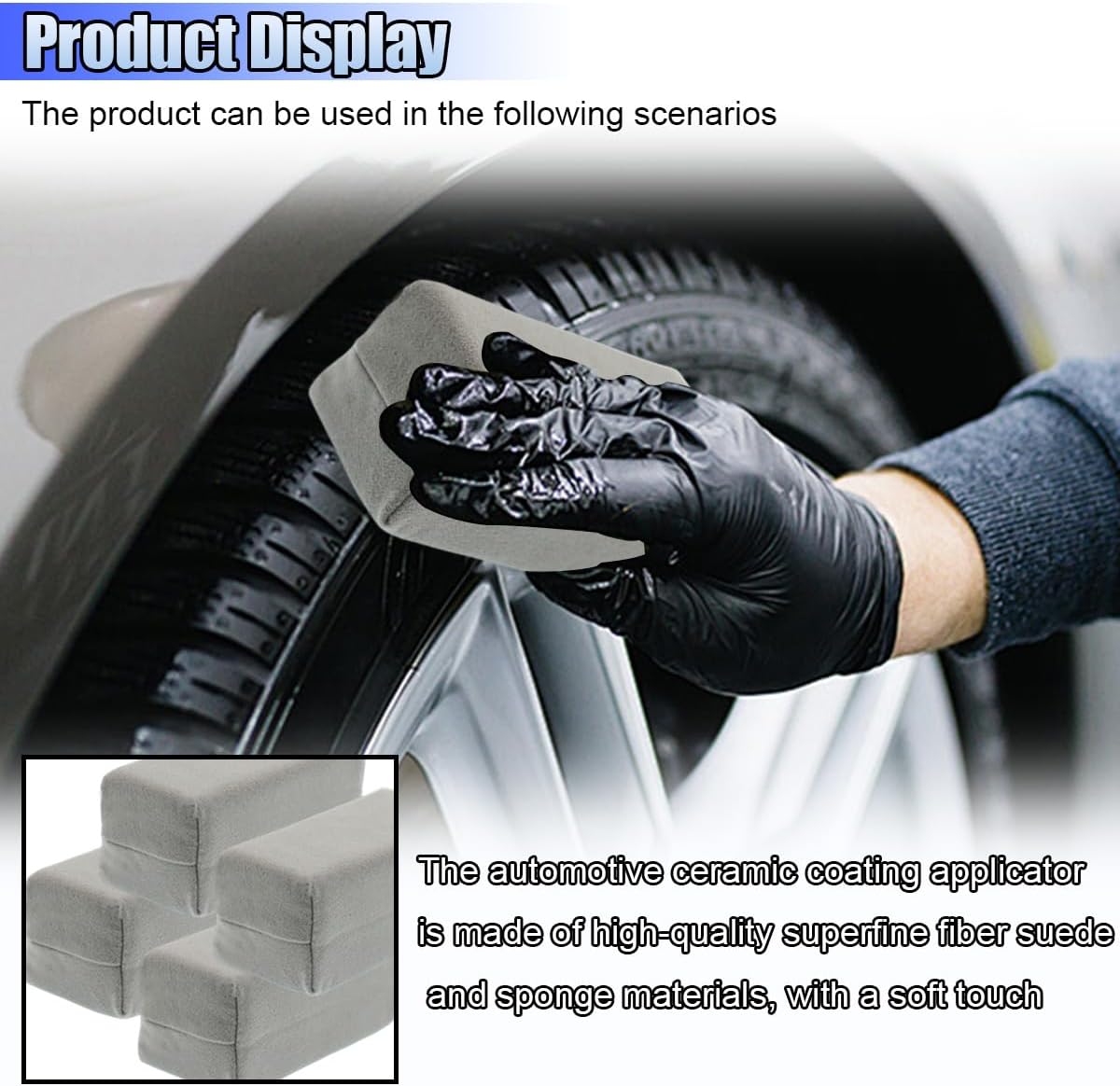 Suede Microfiber Applicator Pad, Multi-Purpose Ceramic Spray Coating Sponge Pads, Car Detailing Sponge for Car Paint, Metal, Plastic Trim, Applying Wax, Sealants, Other Conditioners (4PCS)