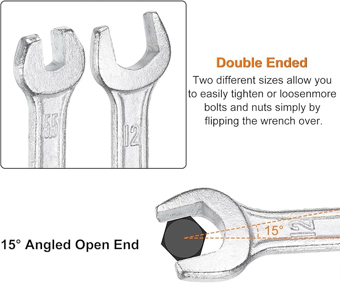 HARFINGTON 5pcs Double Open End Wrench 10mm x 15mm Metric 15 Degree Offset - Image 5