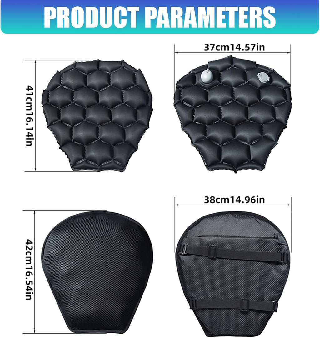 Motorcycle Air Cushions Seat Pad with TPU and Fabric Inflatable Seat Cover for Shock Absorption & Cooling Comfort