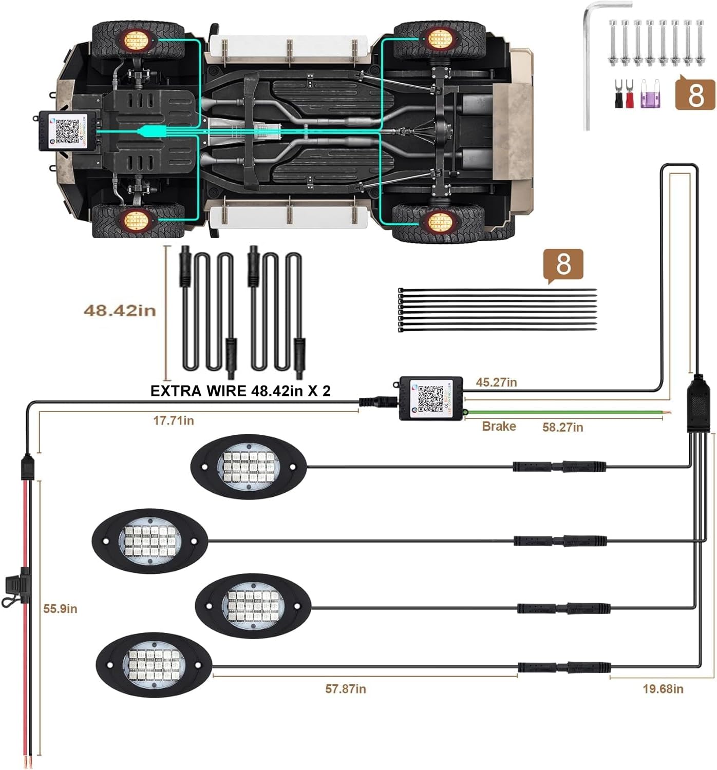 4 Pods RGB LED Rock Lights, Underglow Multicolor Neon Light Kit, Wheel Well Light with APP Control & Music Mode, Under Glow Lights for Trucks,Jeep,SUV,Golf Cart,ATV,Pickup Off Road,12V